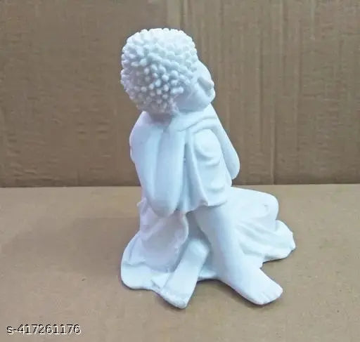 White resin Buddha statue, 10cm x 10cm x 12.5cm, handcrafted art piece for home decor, Diwali or Christmas gift. Indian-made Buddha combo sculpture promoting peace and harmony