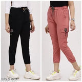 Cotton cargo pants combo: Trendy joggers and stretchable Toko pants for women & girls, solid-colored fashion trousers