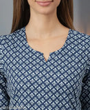 Blue cotton printed night suits set on hanger for women's sleepwear, India-made cotton cambric pyjamas with long sleeves and printed pattern