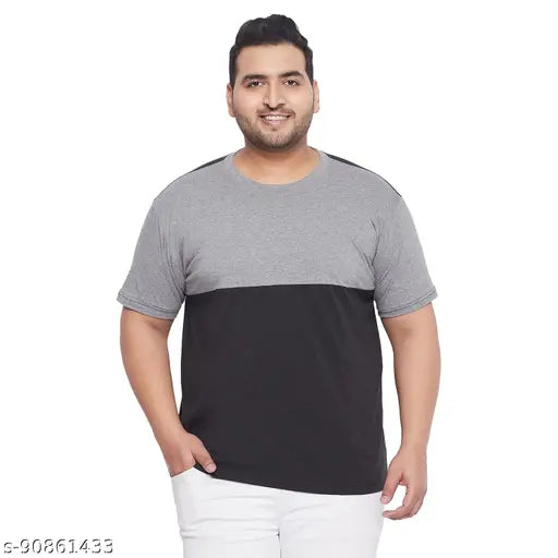 Bigbanana Clover Black Plus Size Colorblocked Round Neck T-shirt in cotton, plus size t-shirts with short sleeves, biowashed finish
