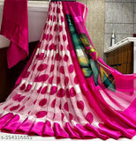 Georgette Satin patta-printed saree with blouse, free size, Indian handloom fashion accessory