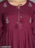 Maroon rayon gown with printed combo, three-quarter sleeves, India-made women's fashion