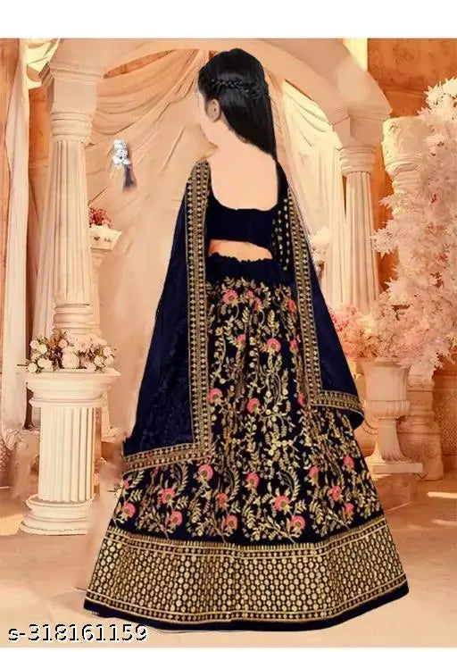 Velvet embroidered kids lehenga choli, Indian designer fashion for girls aged 3-16 years