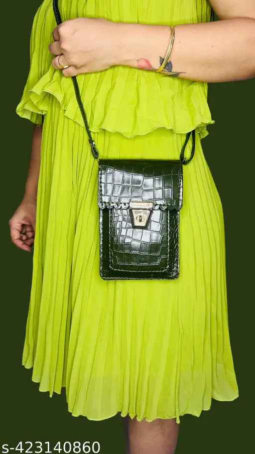 Sleek PU sling bag, textured net design with 3 compartments, free size, India-made