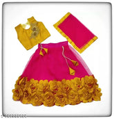 Embroidered net lehenga choli with self-design, sleeveless, 1-2 years size (waist 25in, length 19in), Indian origin
