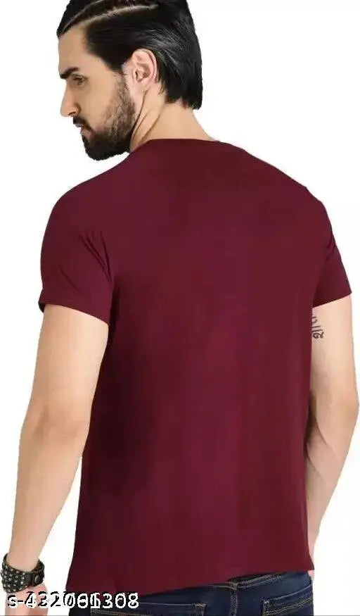 Cotton blend solid color Mehroon RN short sleeves men's t-shirt, India-made fashion essential for casual wear