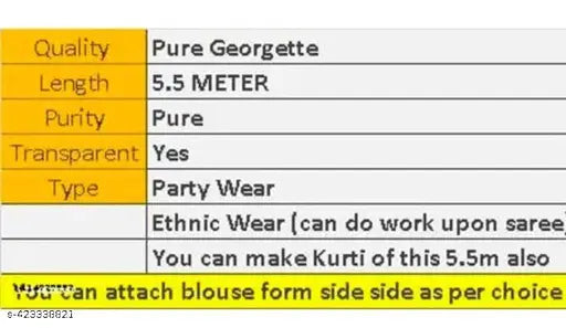 Georgette petite saree in free size, Indian solid-colored saree with separate blouse