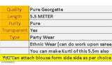 Georgette petite saree in free size, Indian solid-colored saree with separate blouse