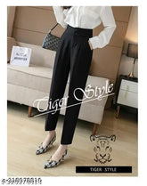 Cotton Lycra, solid-colored women's/girls Tiger Style double bottom straight leg pants - Affordable party wear from Richa Fashion, India