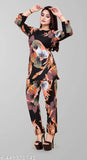 Printed rayon nightsuit set with three-quarter sleeves, featuring two sizes M & L. Made in India