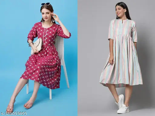 Striped embroidery Chikankari cotton kurti for women, three-quarter sleeves, daily wear in India" (125 characters)