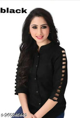 Rayon Cinderella strip top - solid net, three-quarter sleeves, women's fashion clothing on hanger