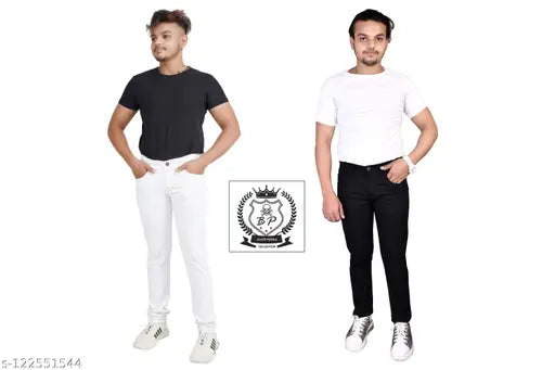 Designer denim jeans for men's pack of 2, solid navy blue, classic fit denim wear on hanger