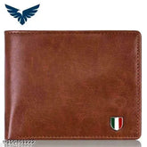 Tan PU two-fold artificial leather men's wallet, solid pattern, 5 compartments, perfect for daily use, stylish and ultra-slim design