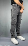 Blast Black denim baggy cargo jeans for men - durable, heavy-duty 6-pocket style with stretch fabric and practical pocket design. Sizes: 28, 30, 32, 34, 36 (waist 28-39in, hip 31-39in). Made in India