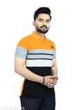 Striped cotton short-sleeve formal polo shirt for men, XXL size, India origin