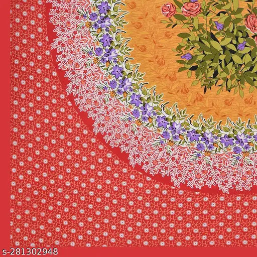 Orange Jaipuri Print Poorak Cotton Double Bed Sheet - Breathable & Luxurious Quality