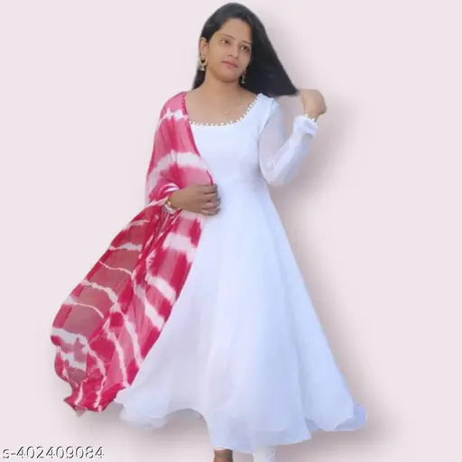 Trendy Georgette Gown in various sizes (S-XXXXL), perfect for celebrations or weddings, traditional Indian clothing