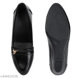 Synthetic leather black ankle loafer, comfortable and stylish flat ballet shoe for women. Durable, lightweight, and versatile - perfect for casual, formal, or office wear. Soft, cushioned footbed for ongoing comfort and sturdiness. Trendy colorblocked design fits various outfits, from jeans to dresses. Slip-on sandal style for easy wear. Available in multiple sizes (IND-3 to IND-8). Origin: India