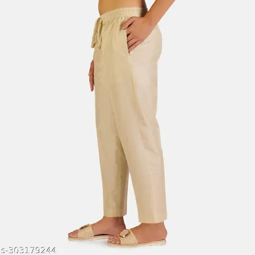 Women's poly blend fawn-colored Kurti Pant with both side pockets, full elastic, and high stitching quality - Branded measurement - Made in India