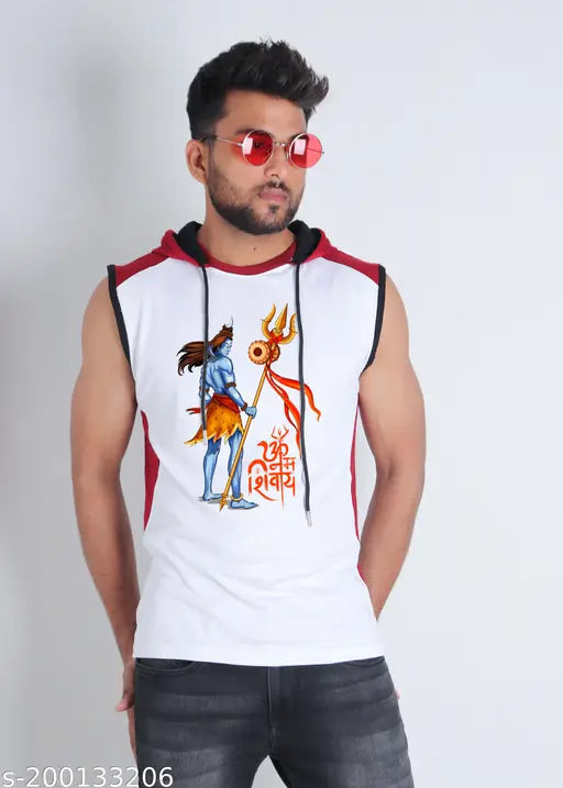 Sleeveless Shiv fantasy polycotton t-shirt, vibrant print design, Indian origin