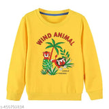 Cotton blend winter kids sweatshirt with jungle lion family print, available in multiple vibrant colors for ages 2 to 8. Full sleeves design and ribbed neck for comfort. Made in India