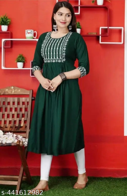 Stylish viscose rayon women's gown in solid color, three-quarter sleeves, Indian origin
