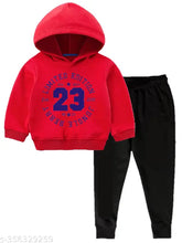 Red cotton winter sweatshirt hoodies and pants set for boys and girls, warm and comfortable kids' clothing