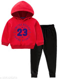 Red cotton winter sweatshirt hoodies and pants set for boys and girls, warm and comfortable kids' clothing