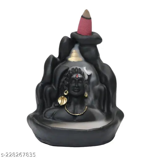 Black polyresin Lord Adiyogi Smoke Fountain Statue - backflow incense burner decorative showpiece