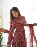 Georgette gown set with dupatta, best quality printed, long-sleeved, Indian bridal wear, single size