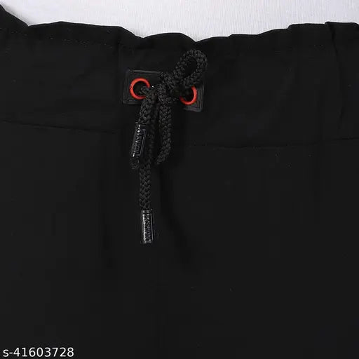 Cotton blend printed black ankle length joggers for women, XS26 - XXXL40. India origin