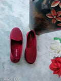 Cherry red textured mesh bellies for woman and girls, stylish and comfortable footwear with EVA innersole for summer and winter wear