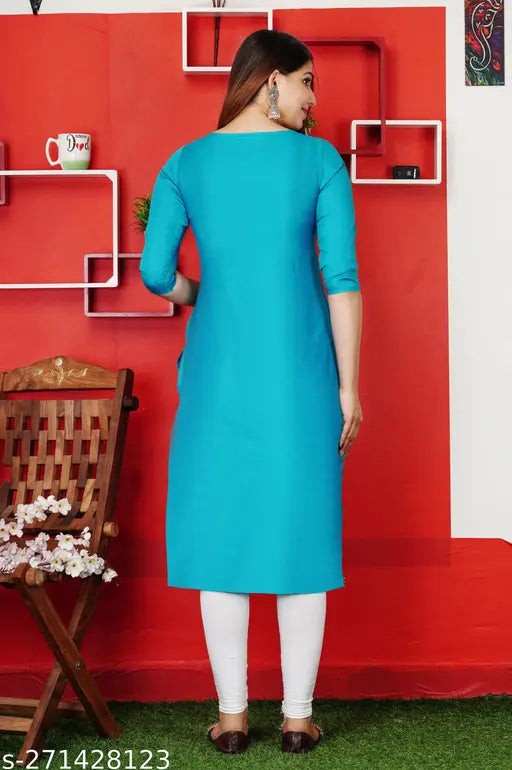 ArtSilk embroidered A-Line kurti for women, three-quarter sleeves, size S (36in bust, 44in length)