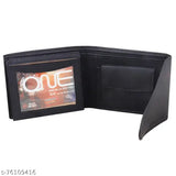 Faux leather black wallet with 2 compartments, matte finish and stitch detail - Indian design