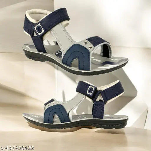 Synthetic leather boys sandals, printed net design, vibrant red trim, adjustable Velcro straps, ideal for active kids, Kolhapuri style, India origin