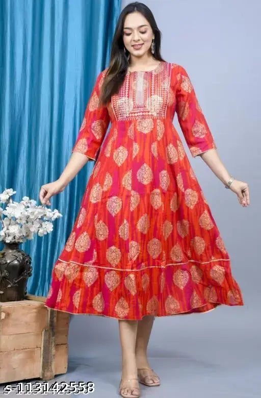 Rayon printed combo kurti with three-quarter sleeves, latest fashion for women, India origin
