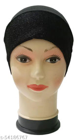 Black shimmer cotton net hijab cap - adjustable traditional Muslim women's headscarf from India