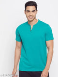 Men's cotton blend short sleeve solid Henley T-shirt, great for casual wear, size M (39in chest, 27in length), made in India