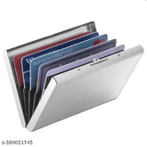 WaterResistant stainless steel RFID protected black metal debit/credit business card holder. Solid, sleek, and portable with 6 card slots and slim design for daily use. Made in India