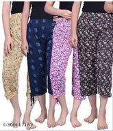 Four-piece cotton Alpha Women Capri hosiery - calf-length. Indian-made women's capris for casual wear