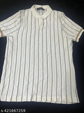 Black and white striped rayon polo t-shirt for women, short sleeves with polo collar and regular fit