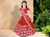 Soft silk kids' lehenga choli, adorned with intricate embellishments and embroidery. Available in various sizes, from 2-3 years to 14-15 years. Perfect for special occasions like weddings or festivities. Indian ethnic wear for children