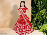 Soft silk kids' lehenga choli, adorned with intricate embellishments and embroidery. Available in various sizes, from 2-3 years to 14-15 years. Perfect for special occasions like weddings or festivities. Indian ethnic wear for children