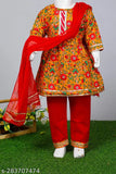 Cotton Kurti Pant with dupatta, printed straight trousers for kids aged 12 months to 6 years. Indian clothing style