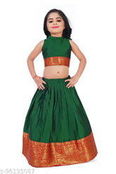 Girls Pattu Pavadai Lehenga Choli Set, cotton silk with acrylic dupatta, Indian traditional outfit for girls aged 1-16 years