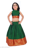 Girls Pattu Pavadai Lehenga Choli Set, cotton silk with acrylic dupatta, Indian traditional outfit for girls aged 1-16 years