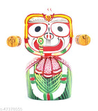 Real wooden Lord Jagannath Idol Set with 8 inch (20 cm) Sudarshan Chakra, traditional Indian god figure and accessory on display