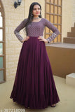 Purple Georgette Fancy Kurti, solid combo with sequence work, three-quarter sleeves. Designer party wear for women, Indian origin." (124 characters)