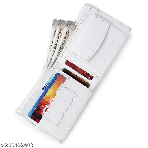 White faux leather Zhermack men's wallet with 5 card slots and 2 compartments, ideal for casual, formal, evening parties